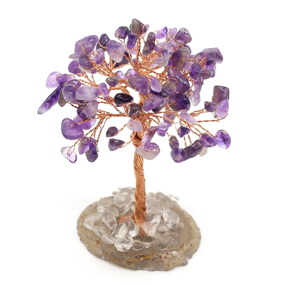 Natural Crystal Amethyst Rose Quartz Tree of Life - yogaandmeditationjewelry