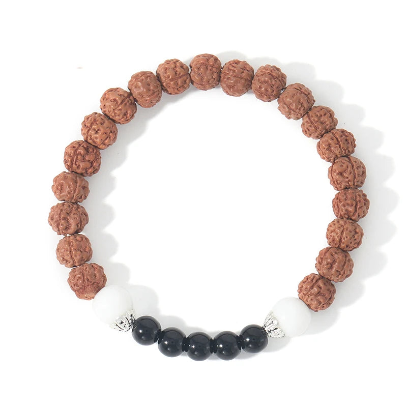 Rudraksha & Black Onyx OM Pendant Bracelet - yogaandmeditationjewelry