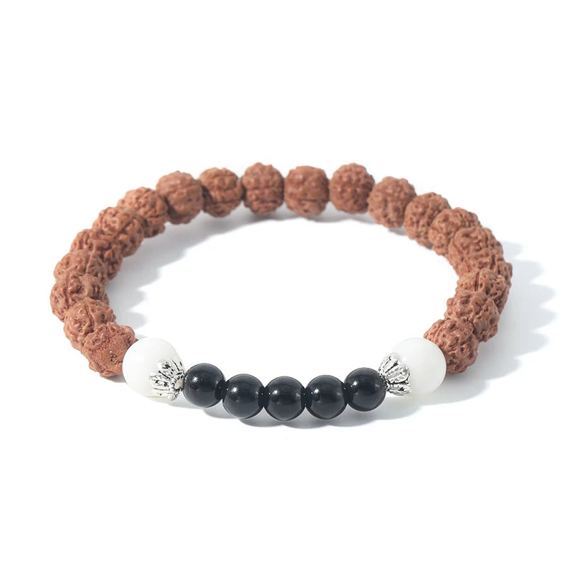 Rudraksha & Black Onyx OM Pendant Bracelet - yogaandmeditationjewelry