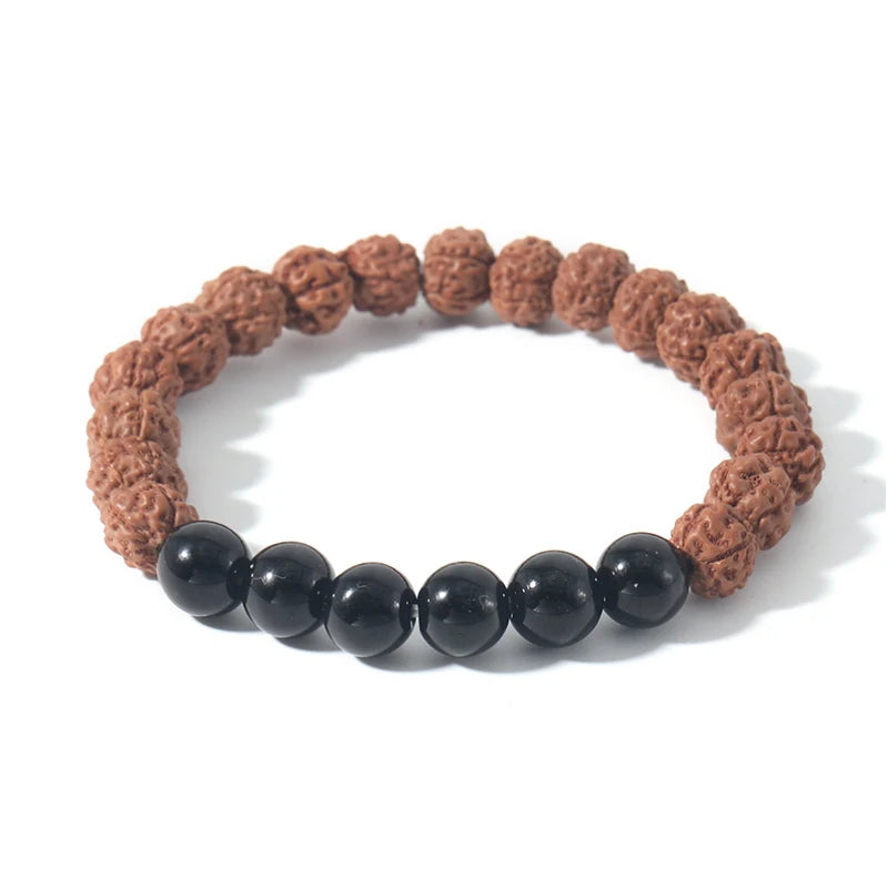 Rudraksha & Black Onyx OM Pendant Bracelet - yogaandmeditationjewelry