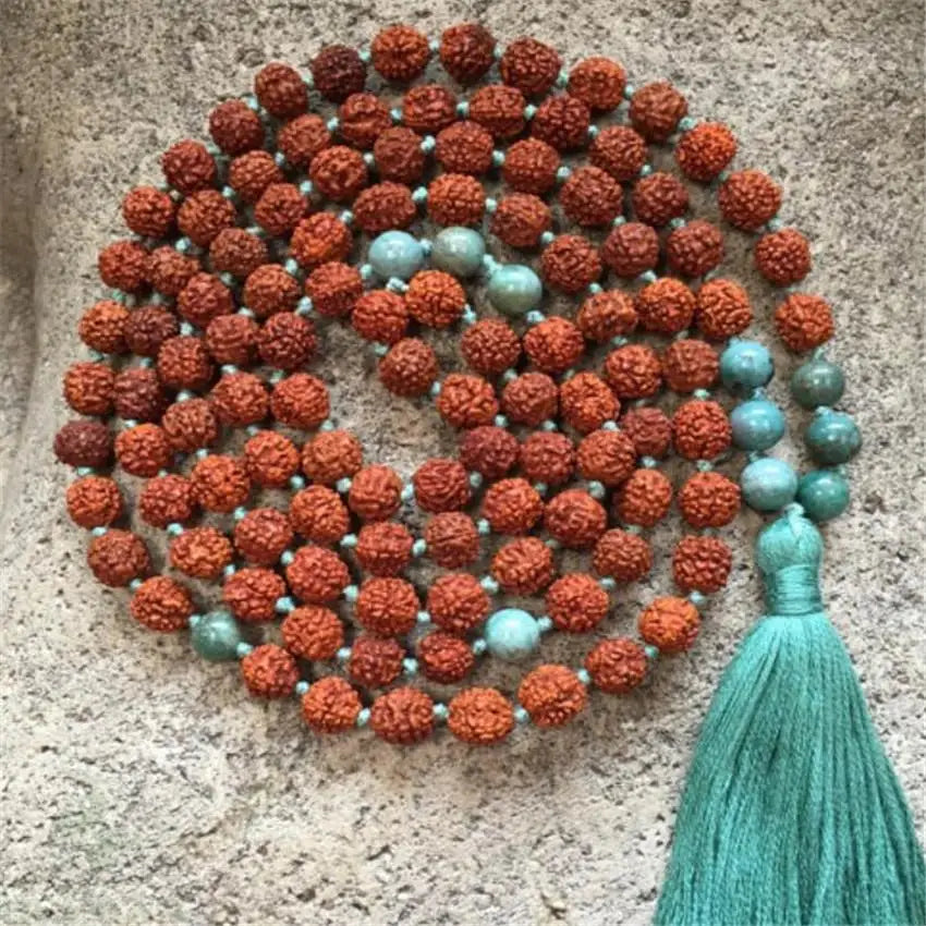 Rudraksha 108 Beads Turquoise Spirituality Necklace - yogaandmeditationjewelry