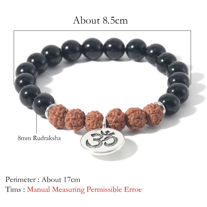 Rudraksha & Black Onyx OM Pendant Bracelet - yogaandmeditationjewelry