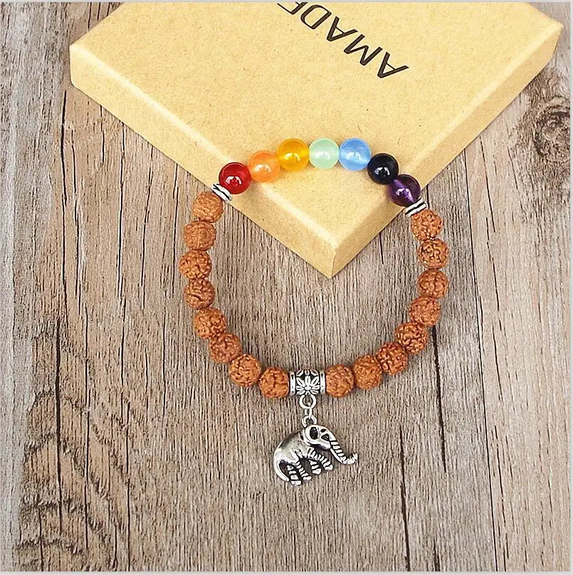 Handmade Rudraksha Elephant Mala Chakra Bracelet - yogaandmeditationjewelry