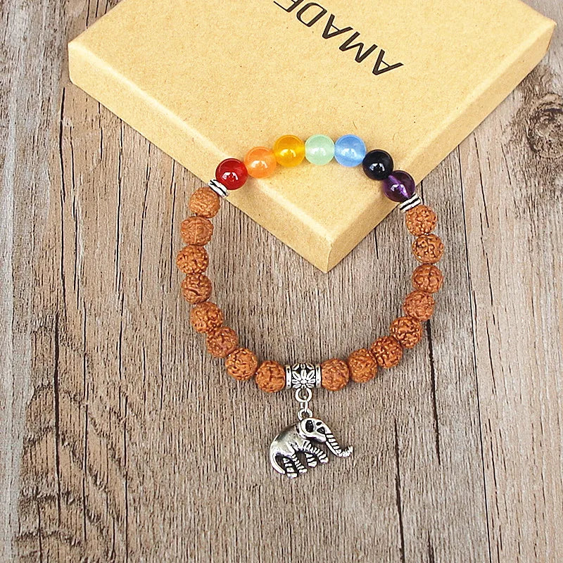 Handmade Rudraksha Elephant Mala Chakra Bracelet - yogaandmeditationjewelry