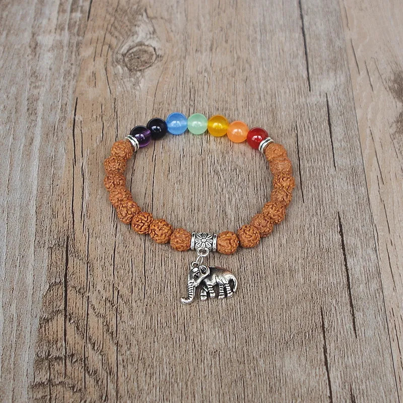 Handmade Rudraksha Elephant Mala Chakra Bracelet - yogaandmeditationjewelry