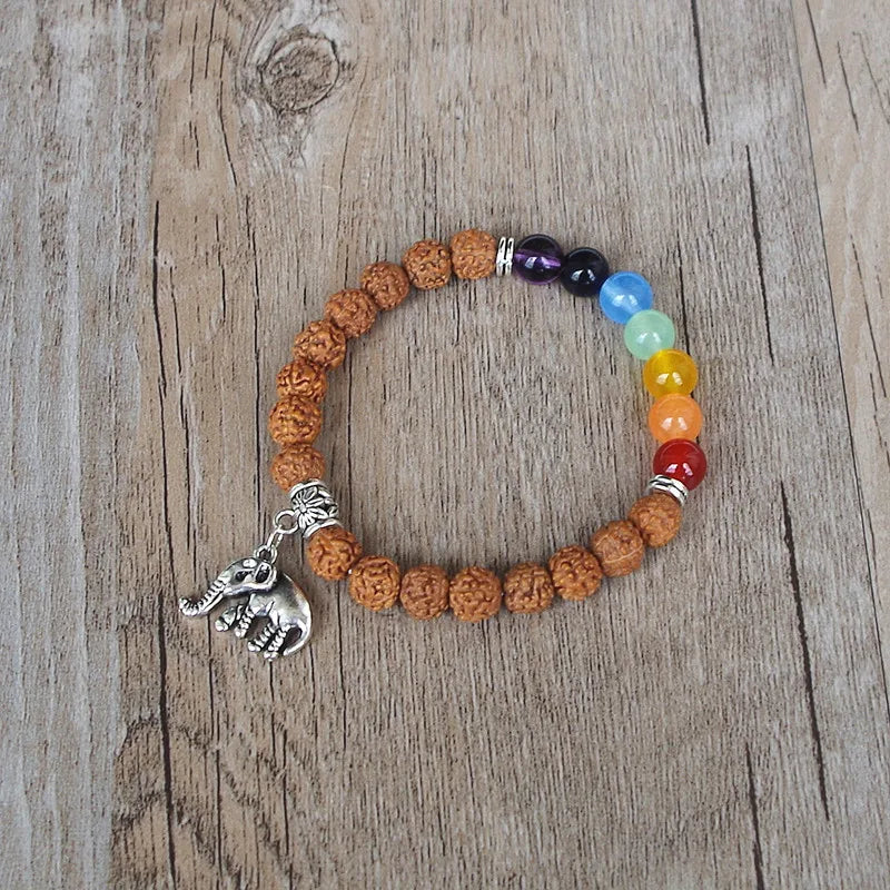 Handmade Rudraksha Elephant Mala Chakra Bracelet - yogaandmeditationjewelry