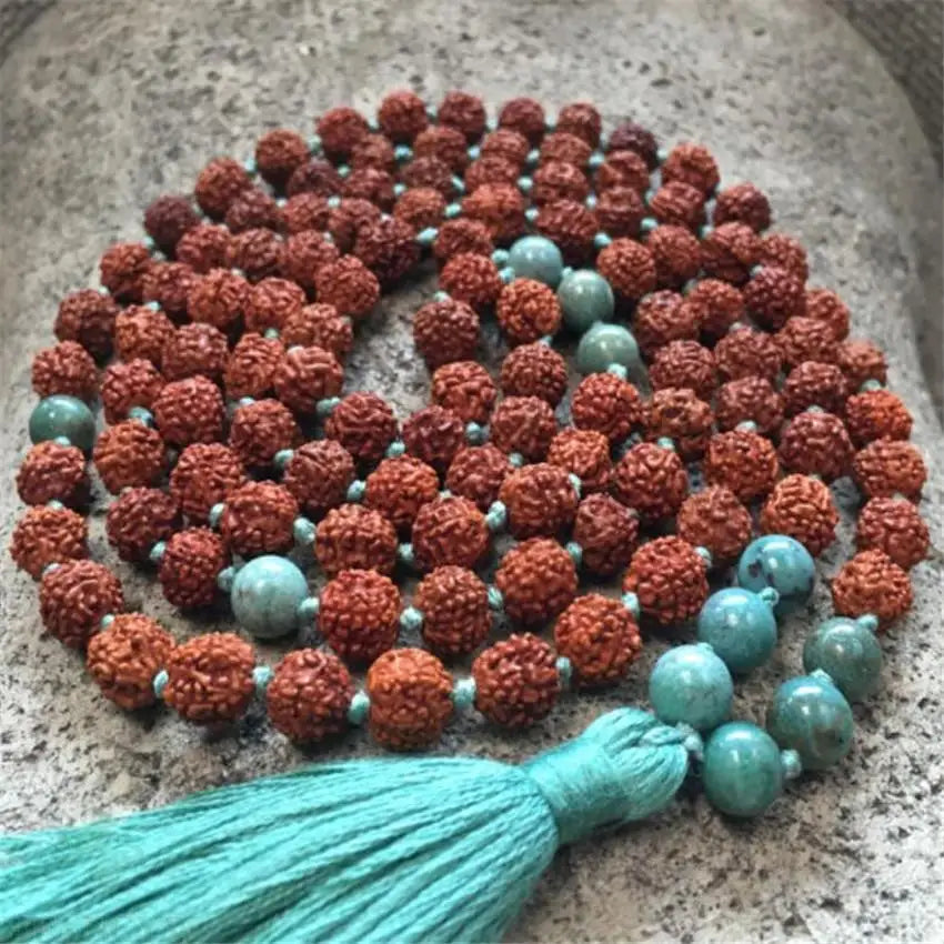 Rudraksha 108 Beads Turquoise Spirituality Necklace - yogaandmeditationjewelry