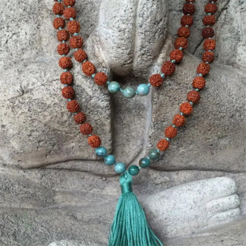 Rudraksha 108 Beads Turquoise Spirituality Necklace - yogaandmeditationjewelry