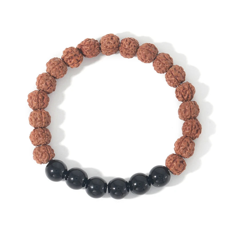 Rudraksha & Black Onyx OM Pendant Bracelet - yogaandmeditationjewelry