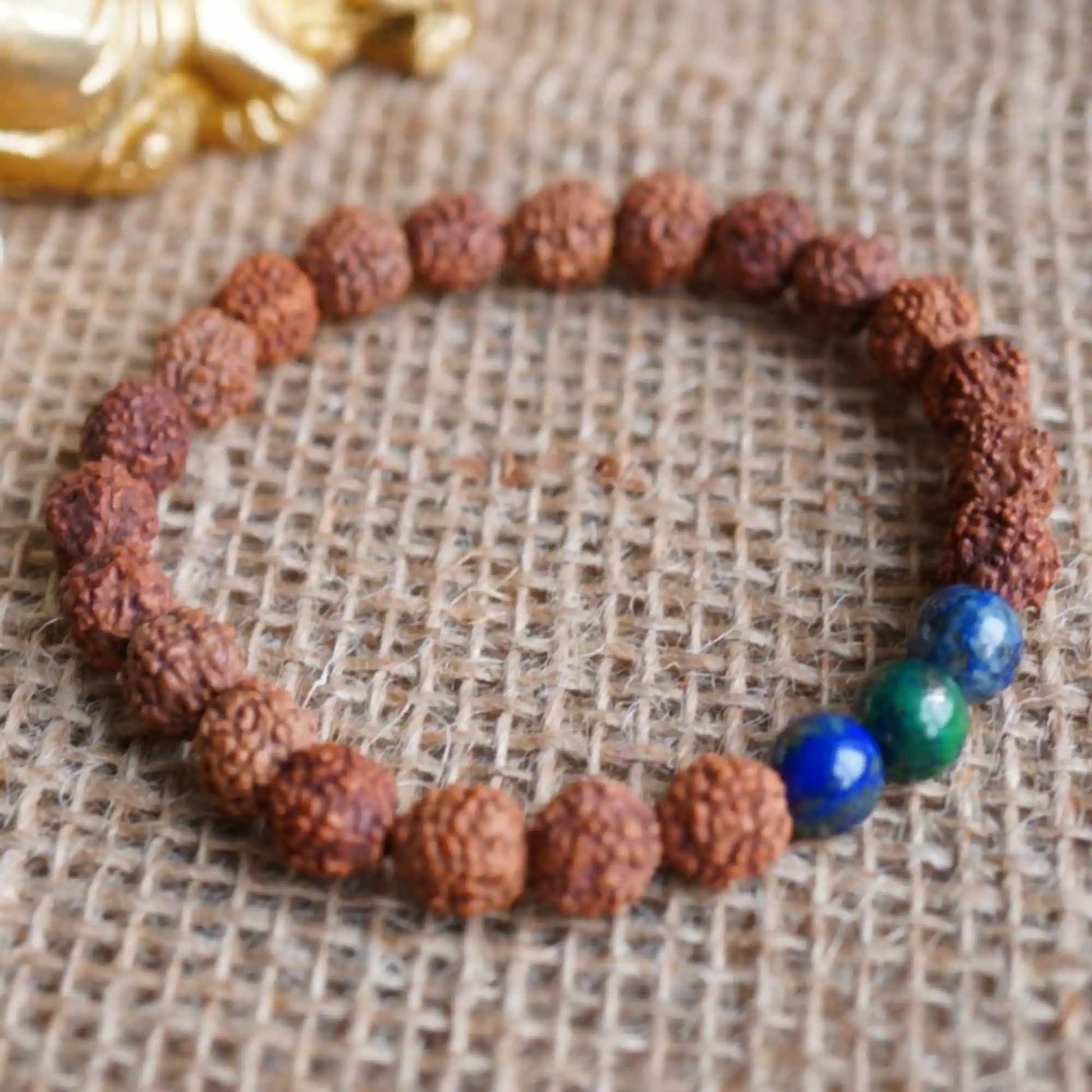 Handmade Rudraksha Gemstone Chrysocolla Beads Spirituality Bracelet - yogaandmeditationjewelry