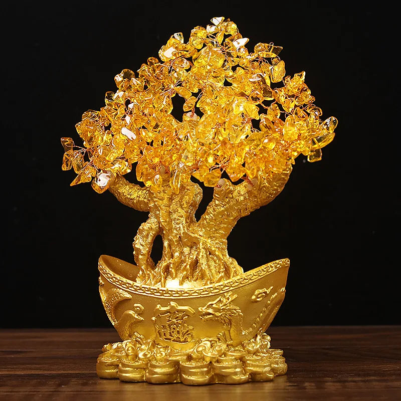 Yellow Wealth Luck Feng Shui Crystal Tree Bonsai Style - yogaandmeditationjewelry