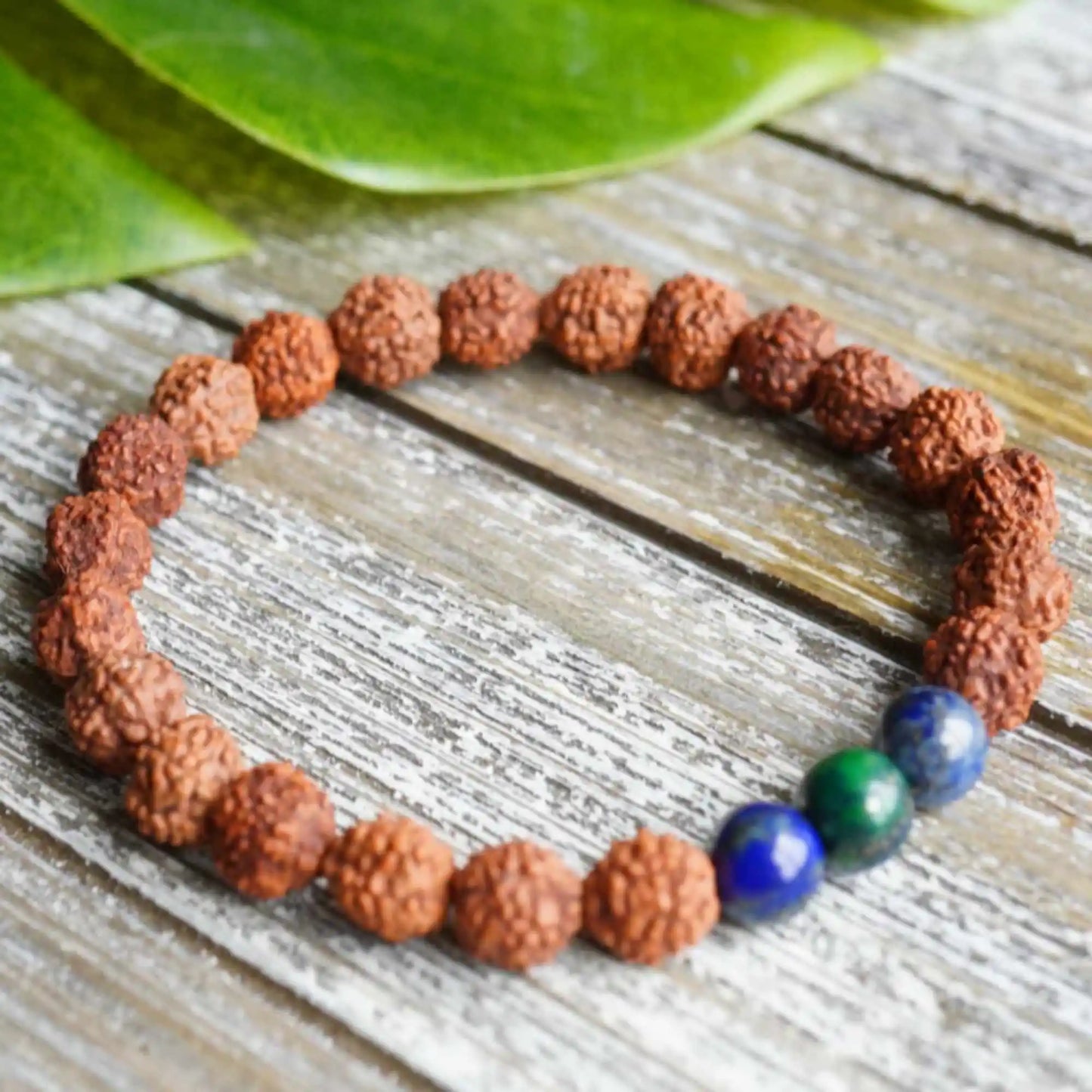 Handmade Rudraksha Gemstone Chrysocolla Beads Spirituality Bracelet - yogaandmeditationjewelry