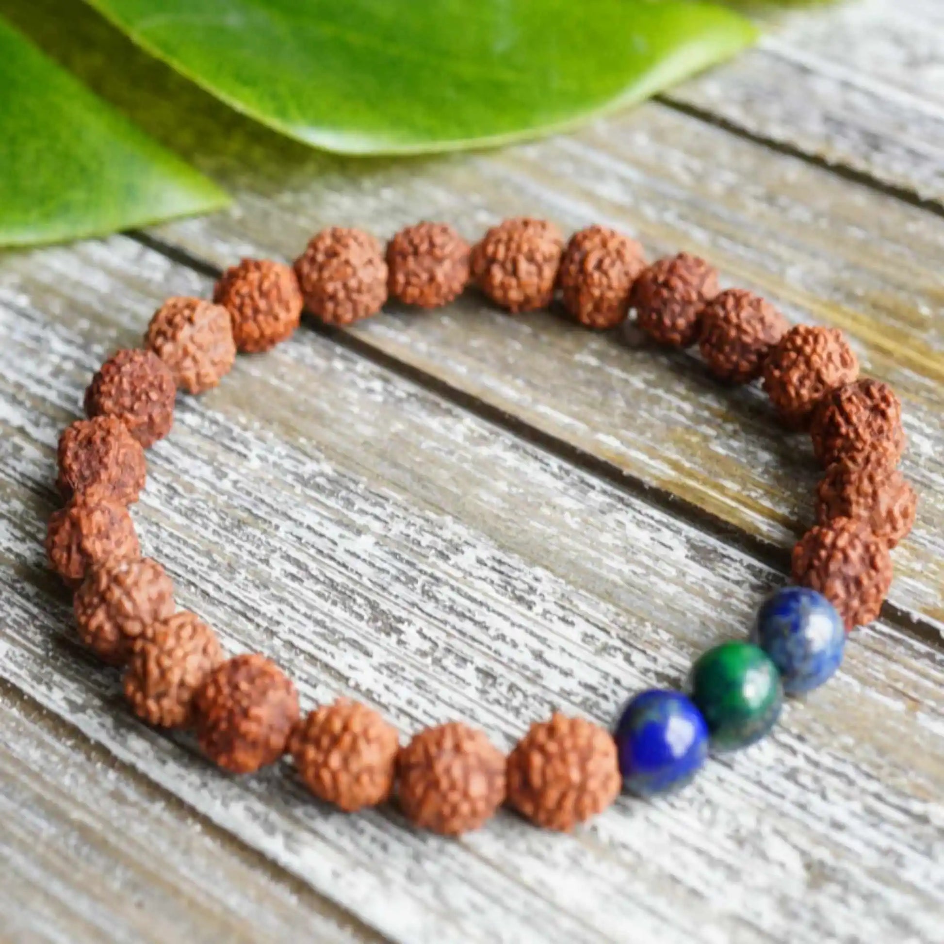 Handmade Rudraksha Gemstone Chrysocolla Beads Spirituality Bracelet - yogaandmeditationjewelry