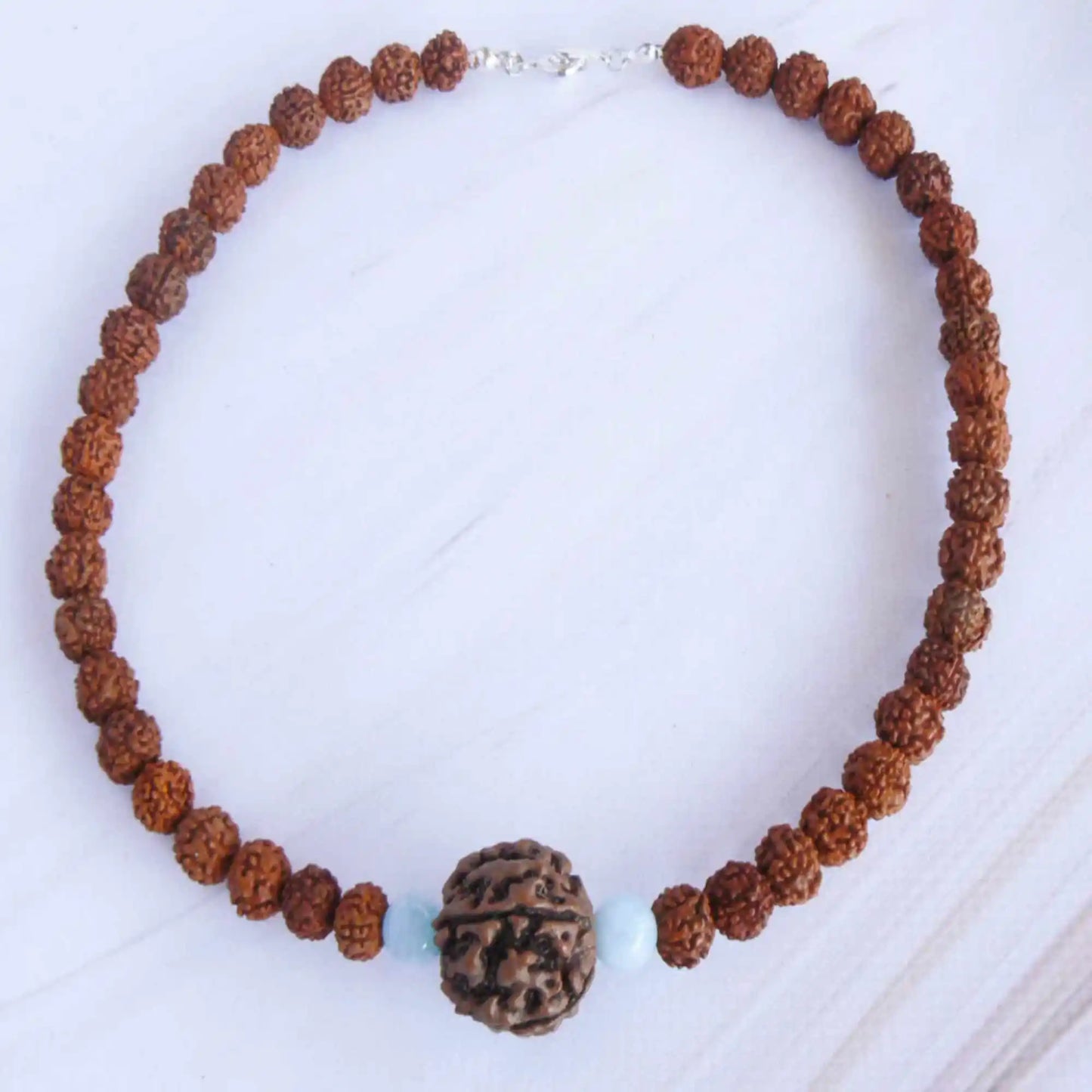 Nepali Rudraksha Aquamarine Pendant - yogaandmeditationjewelry