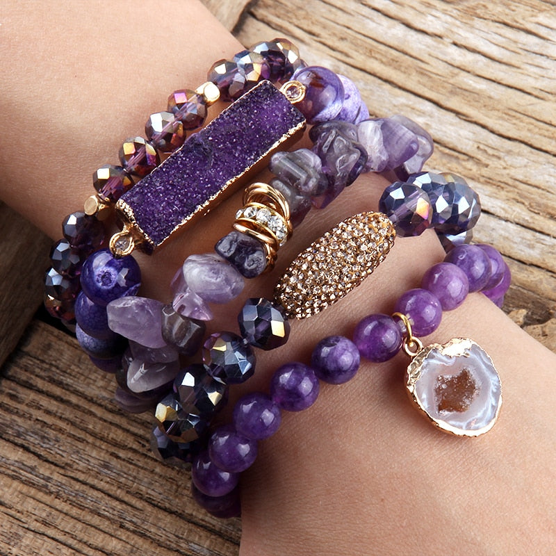 5pc Stack Druzy Bracelet - yogaandmeditationjewelry