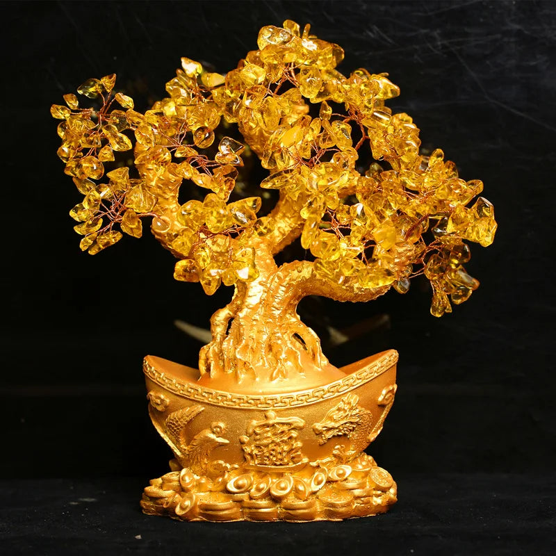 Yellow Wealth Luck Feng Shui Crystal Tree Bonsai Style - yogaandmeditationjewelry