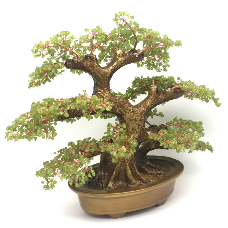 Natural crystal peridot stone bonsai tree for Money & Luck - yogaandmeditationjewelry