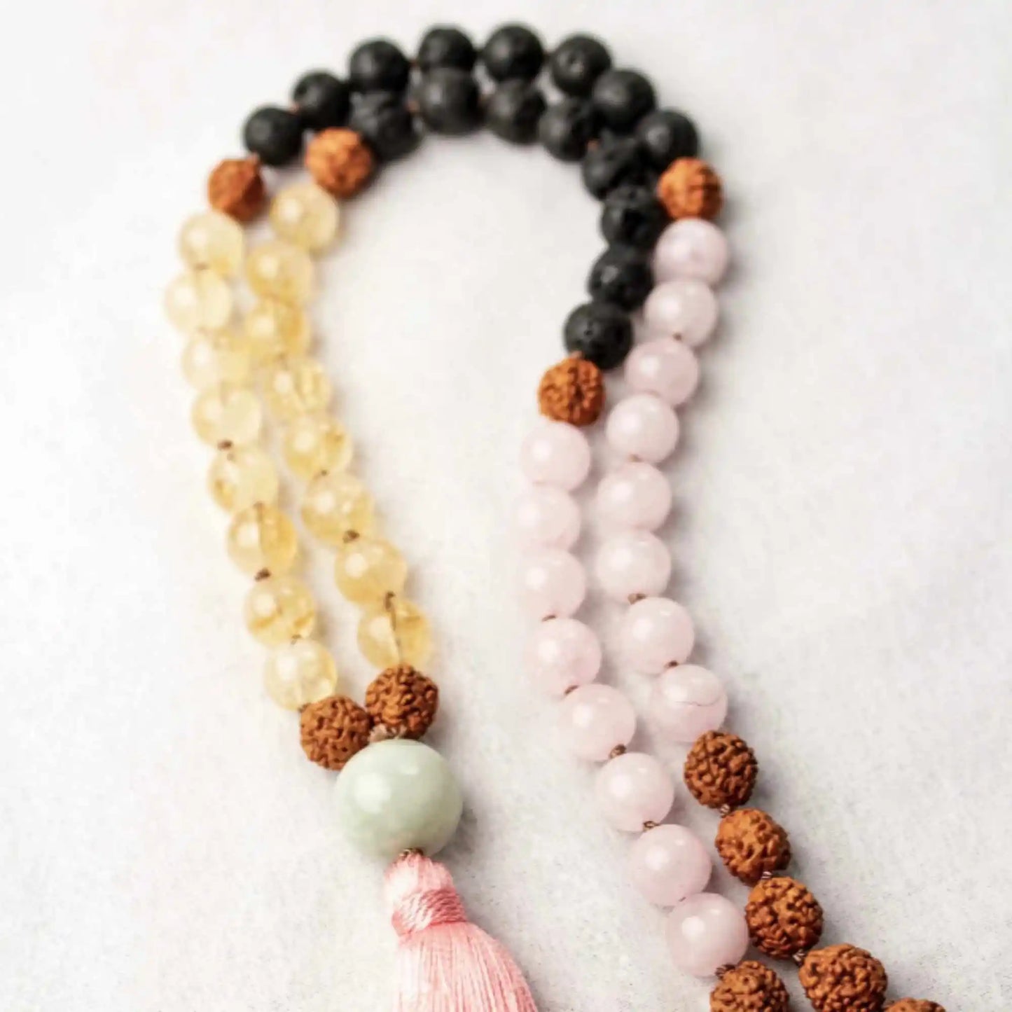 Natural Rose Quartz Lava Stone Citrine Rudraksha - yogaandmeditationjewelry