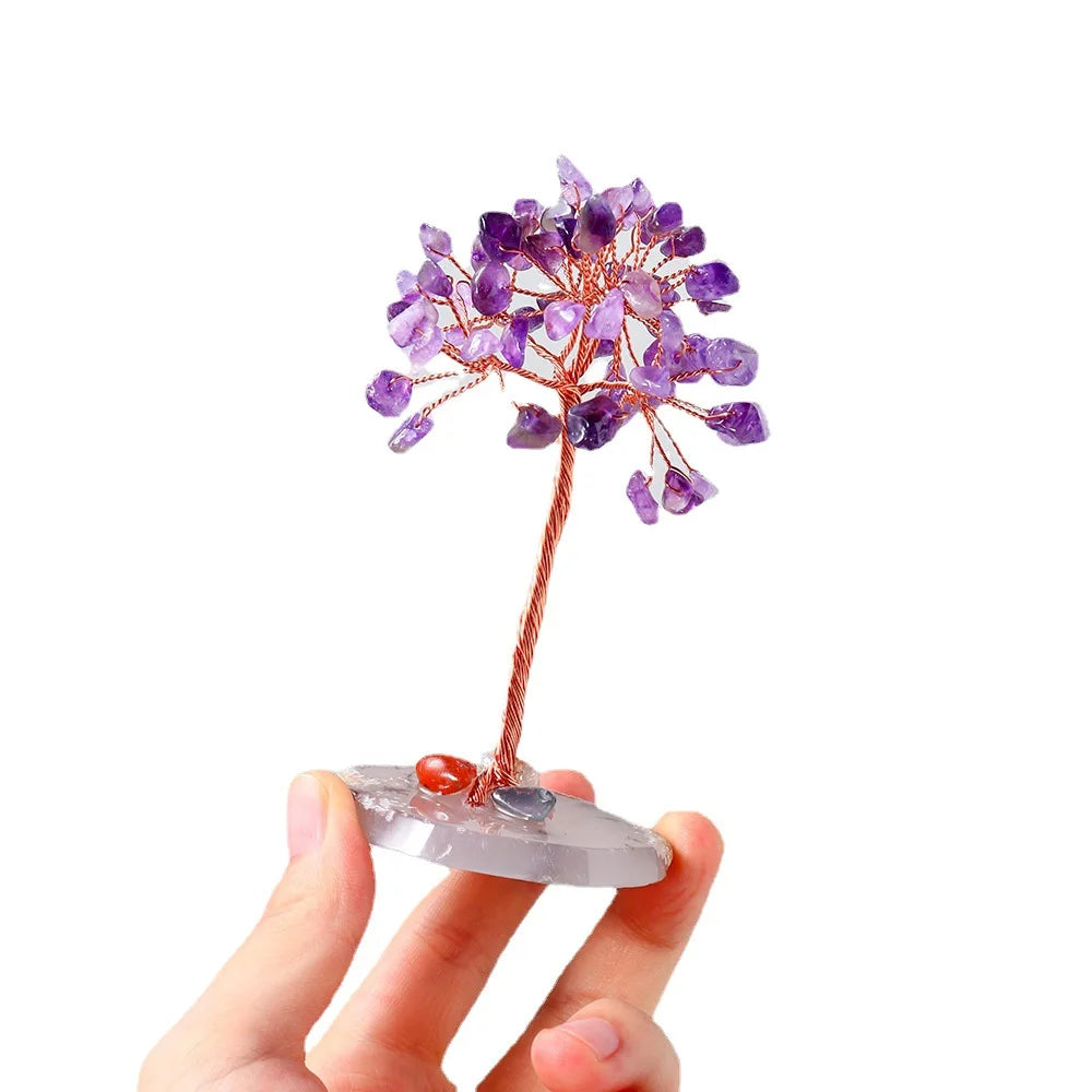 Mini Crystal Money Tree with Agate Feng Shui Healing Base Gemstone - yogaandmeditationjewelry