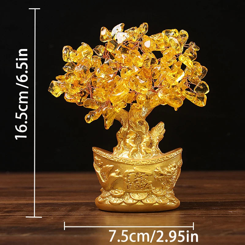 Yellow Wealth Luck Feng Shui Crystal Tree Bonsai Style - yogaandmeditationjewelry