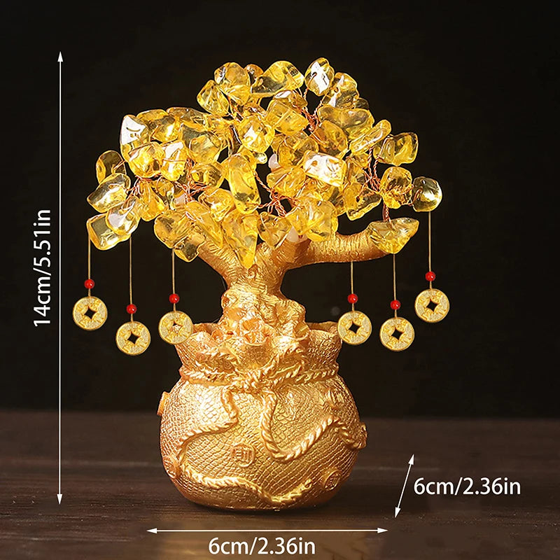 Natural Yellow Crystal Bonsai Wealth Tree - yogaandmeditationjewelry