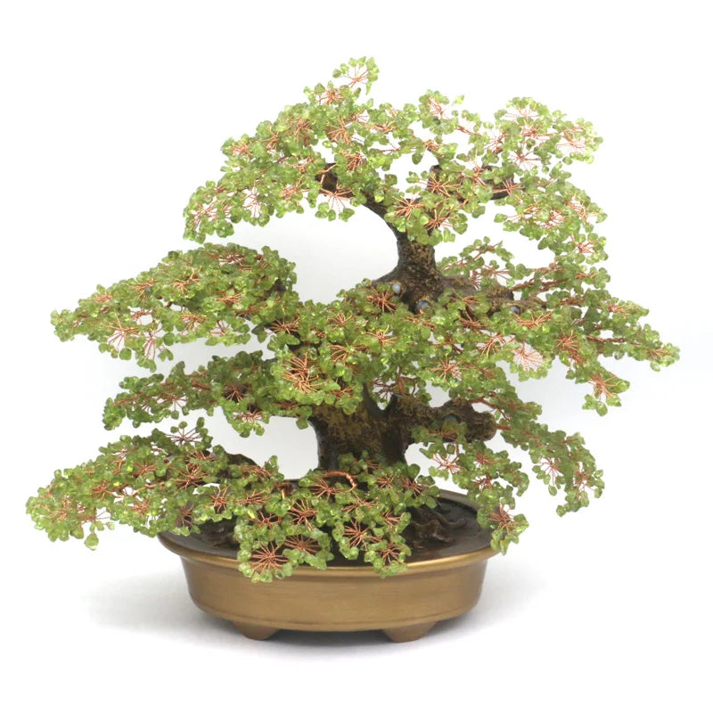 Natural crystal peridot stone bonsai tree for Money & Luck - yogaandmeditationjewelry