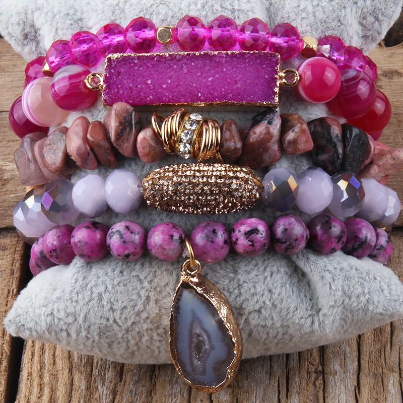 5pc Stack Druzy Bracelet - yogaandmeditationjewelry