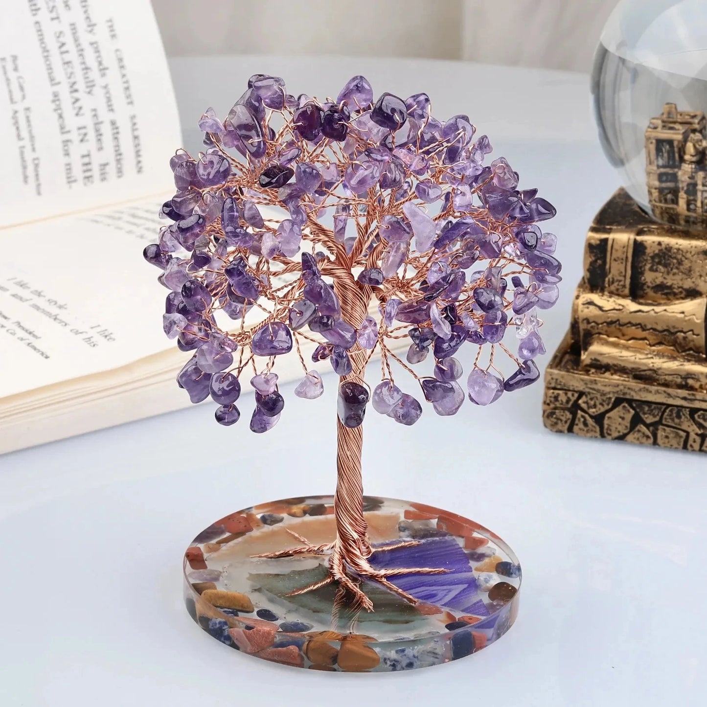 Mini Crystal Money Tree with Agate Feng Shui Healing Base Gemstone - yogaandmeditationjewelry