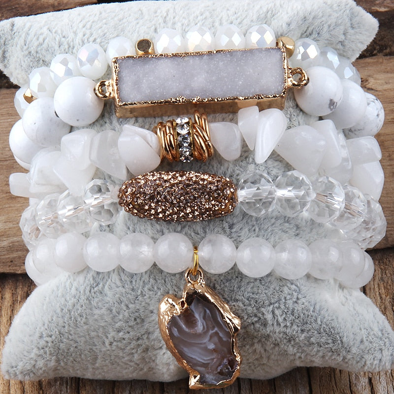 5pc Stack Druzy Bracelet - yogaandmeditationjewelry