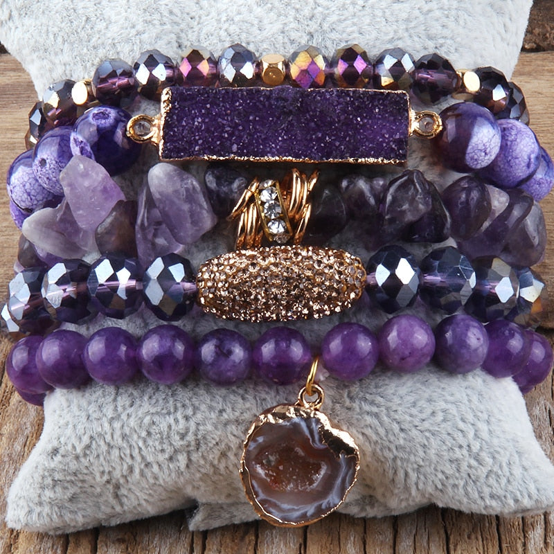 5pc Stack Druzy Bracelet - yogaandmeditationjewelry