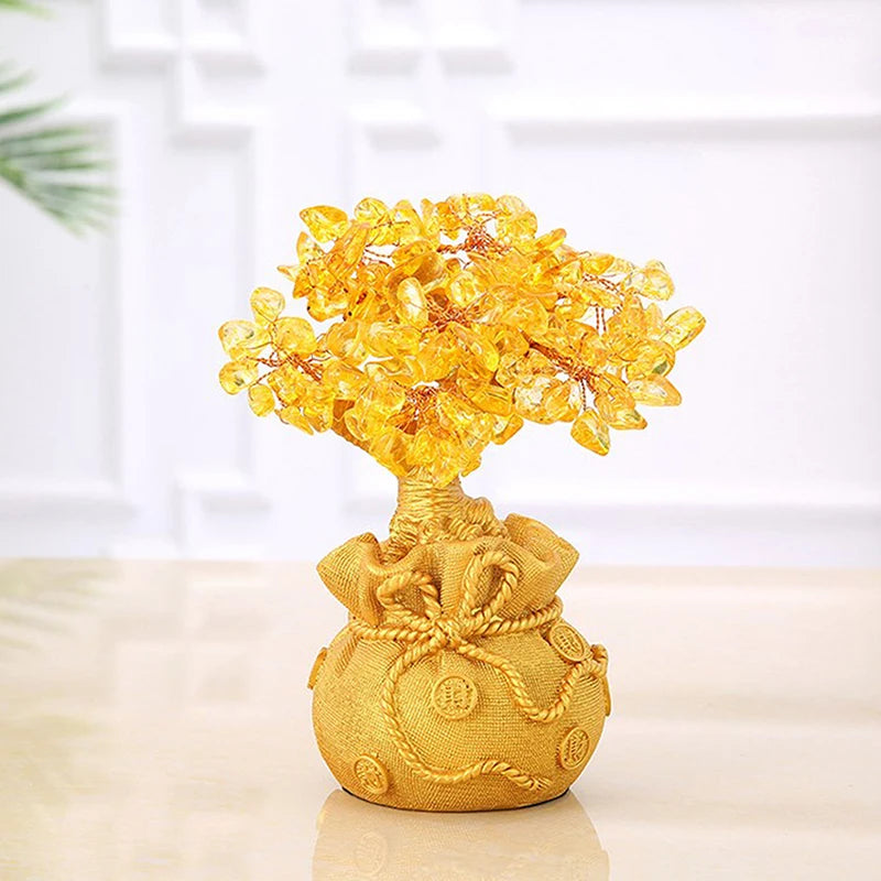 Natural Yellow Crystal Bonsai Wealth Tree - yogaandmeditationjewelry