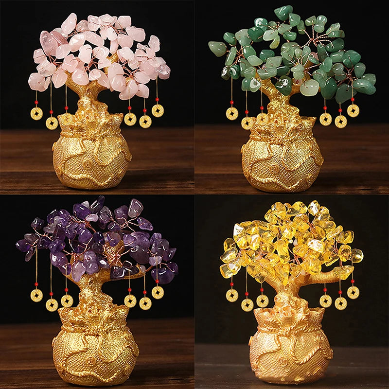 Natural Yellow Crystal Bonsai Wealth Tree - yogaandmeditationjewelry