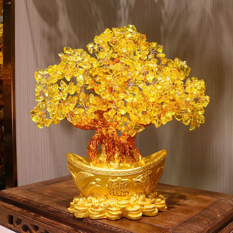 Yellow Wealth Luck Feng Shui Crystal Tree Bonsai Style - yogaandmeditationjewelry