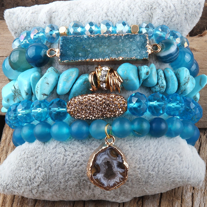 5pc Stack Druzy Bracelet - yogaandmeditationjewelry