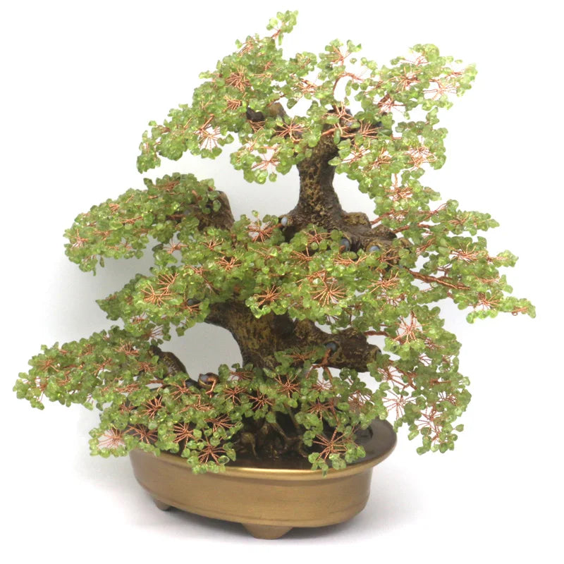 Natural crystal peridot stone bonsai tree for Money & Luck - yogaandmeditationjewelry