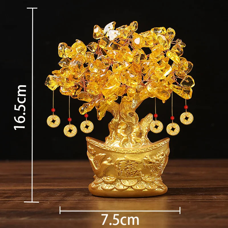 Yellow Wealth Luck Feng Shui Crystal Tree Bonsai Style - yogaandmeditationjewelry