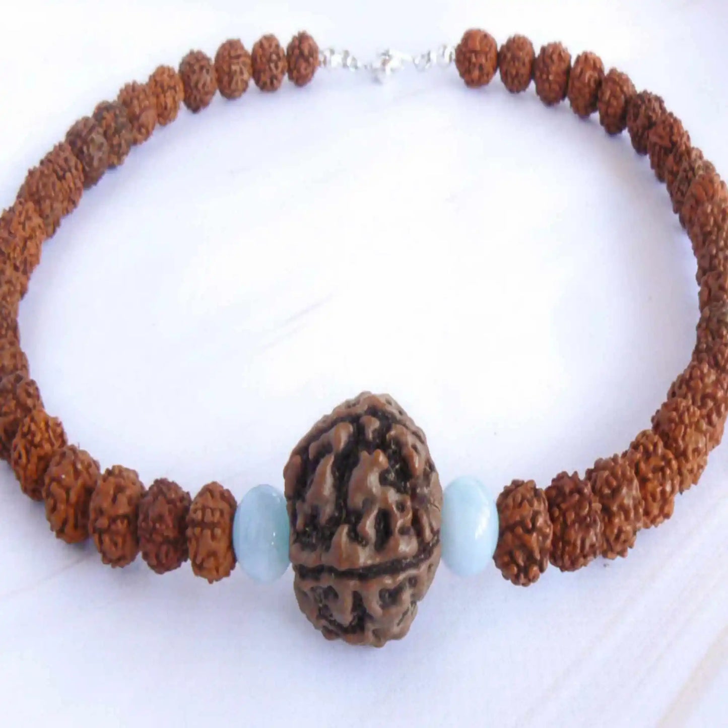 Nepali Rudraksha Aquamarine Pendant - yogaandmeditationjewelry