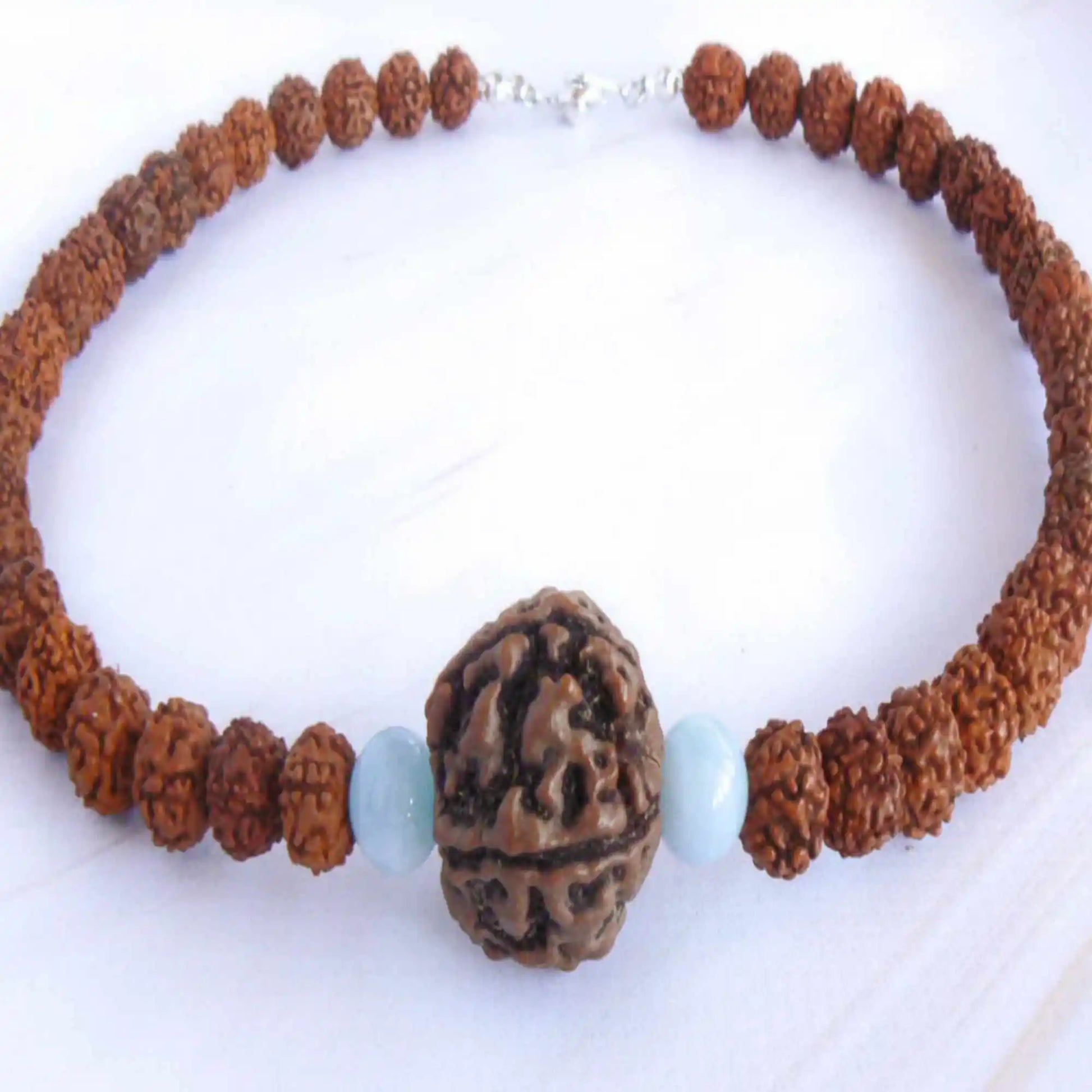 Nepali Rudraksha Aquamarine Pendant - yogaandmeditationjewelry