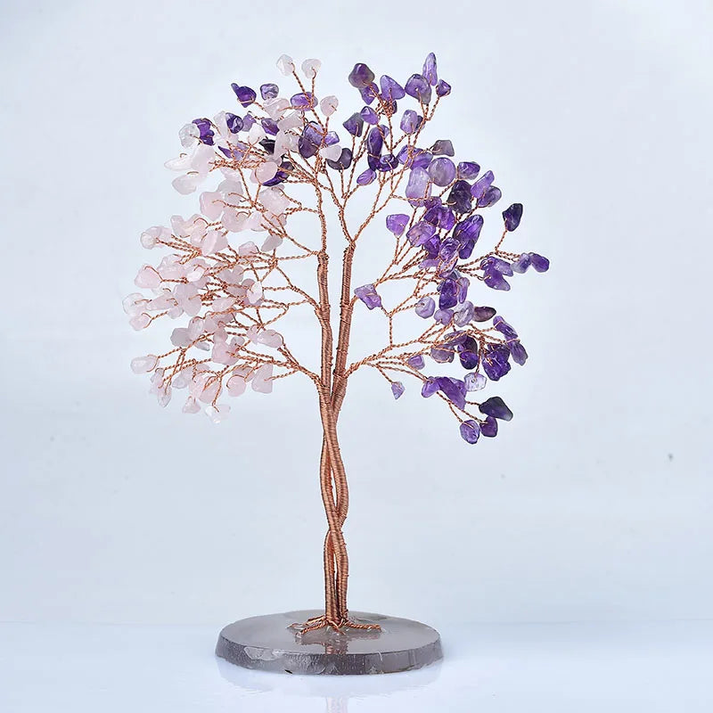 Natural Crystal Two-tone Amethyst Rose Quartz Olivine Tree - yogaandmeditationjewelry