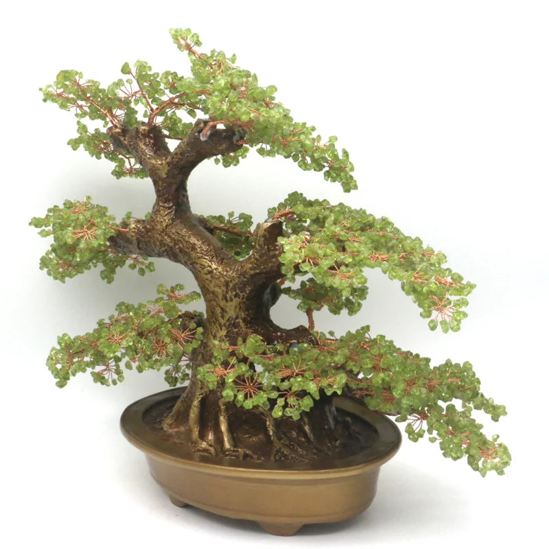 Natural crystal peridot stone bonsai tree for Money & Luck - yogaandmeditationjewelry