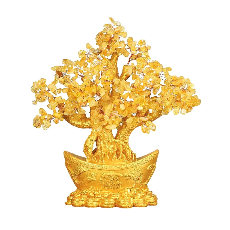 Yellow Wealth Luck Feng Shui Crystal Tree Bonsai Style - yogaandmeditationjewelry