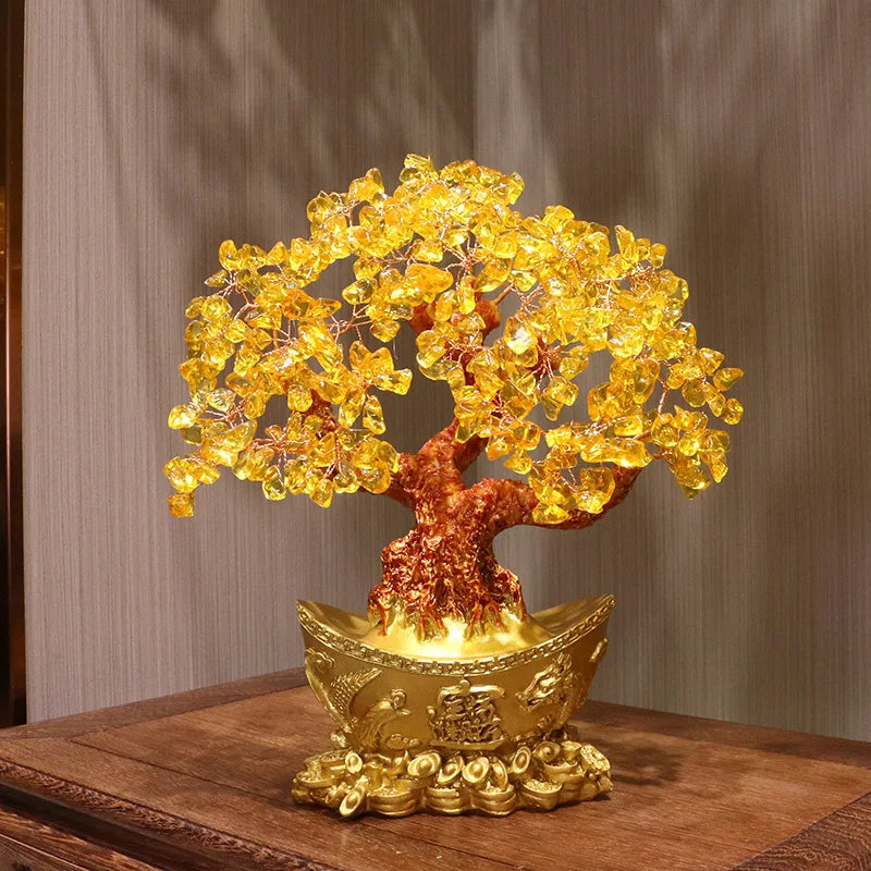 Yellow Wealth Luck Feng Shui Crystal Tree Bonsai Style - yogaandmeditationjewelry