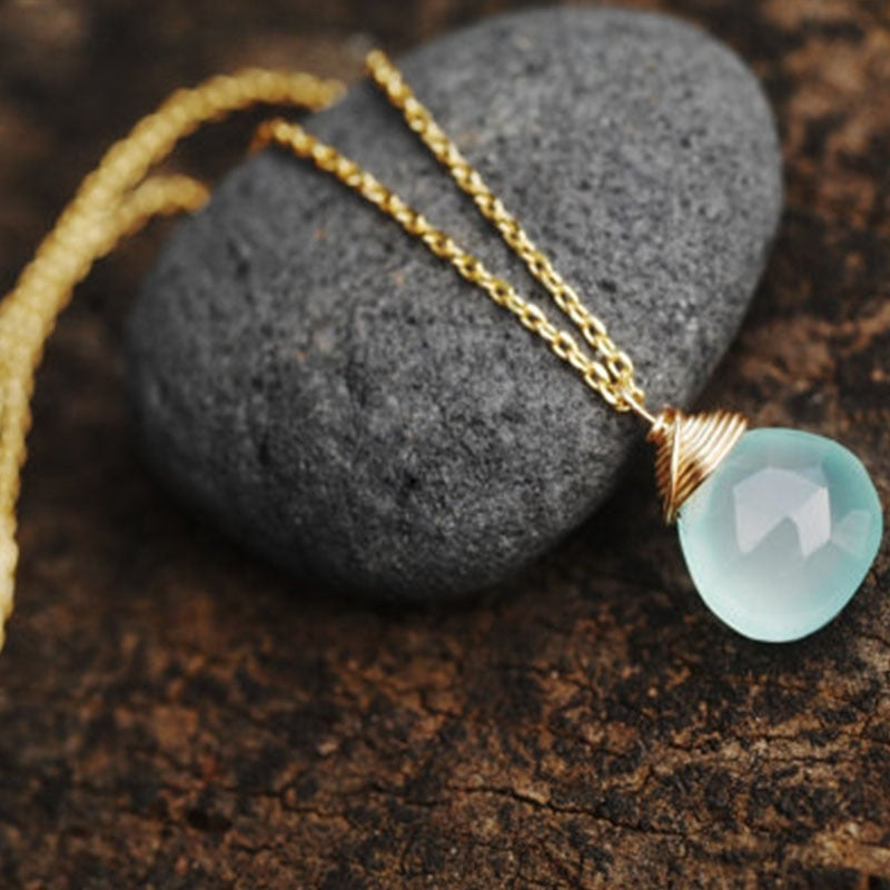 Aqua Chalcedony and Freshwater Pearl Necklace - yogaandmeditationjewelry