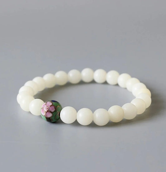 8mm White Bodhi Root Bracelet Buddha - yogaandmeditationjewelry