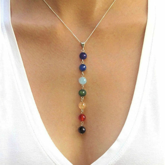 7 Chakra Multi Gemstone Beads Necklace - yogaandmeditationjewelry